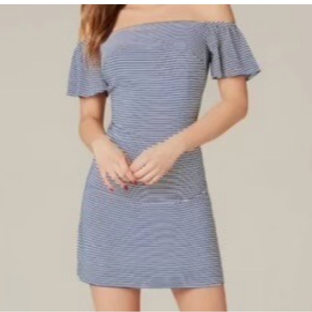 Bebe Off The Shoulder Striped Sailor Dress Navy White Women’s, SIZE 12